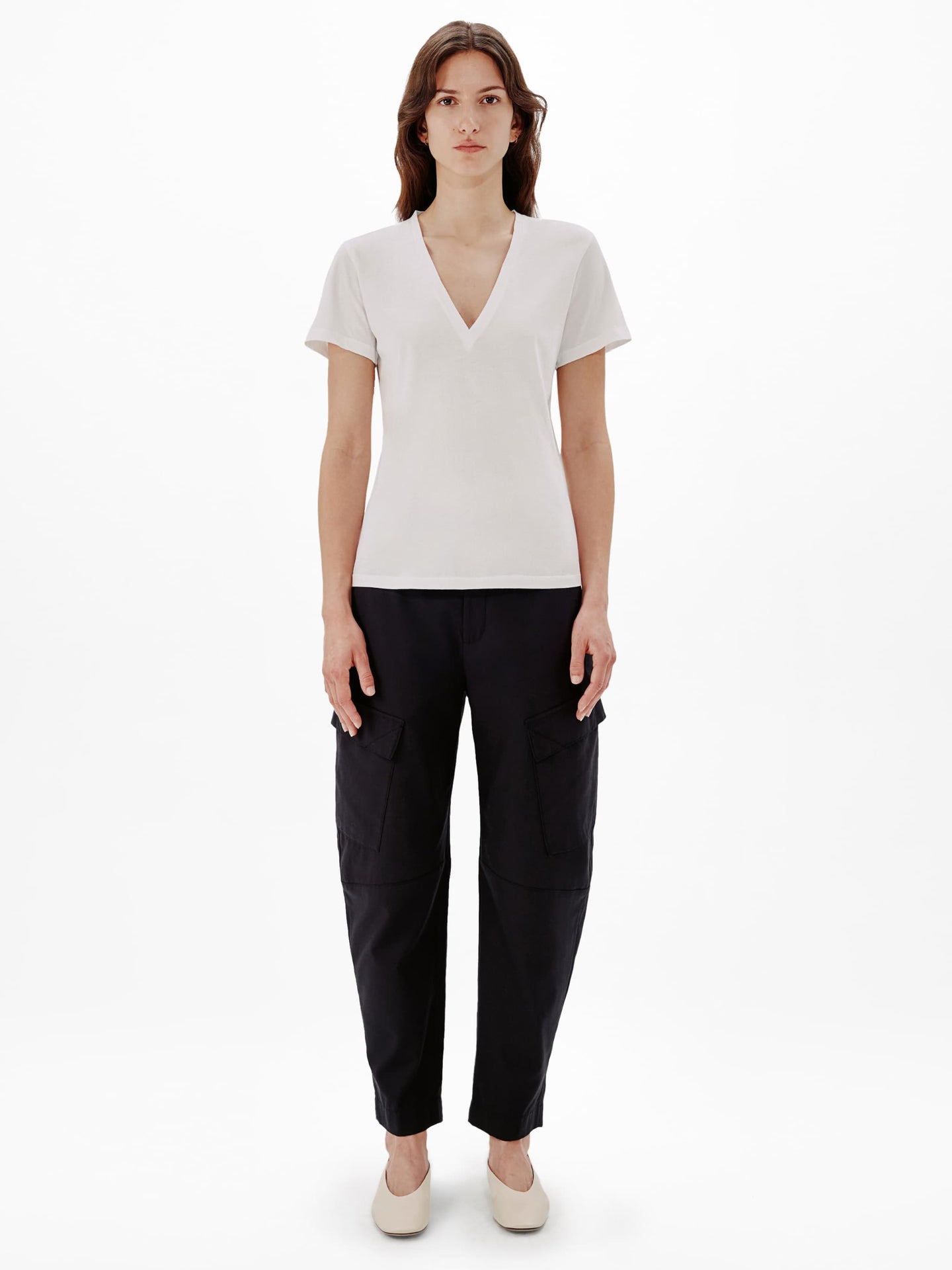 Another Tomorrow V-Neck Tee in White – Cotton Women's Top