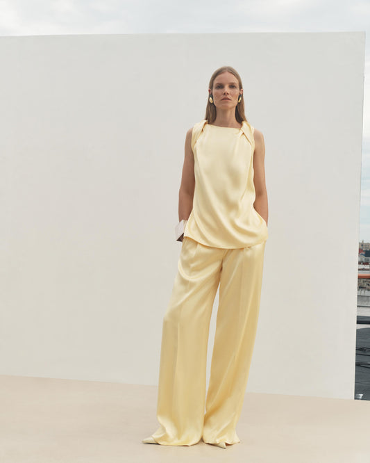 Another Tomorrow Satin Pleated Trouser in Daffodil – Satin Women's Trousers