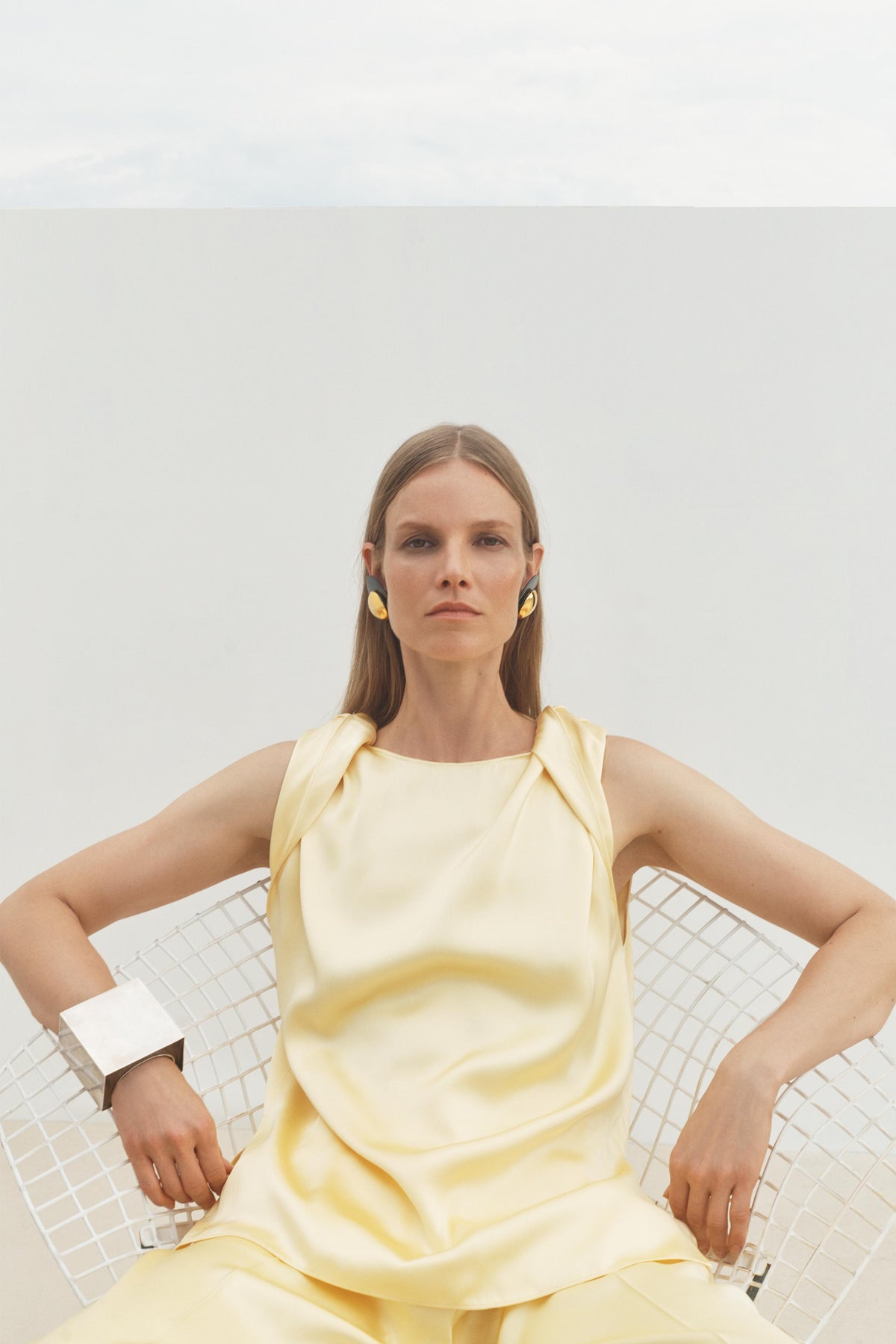 Another Tomorrow Twist Shoulder Top in Daffodil – Satin Women's Top