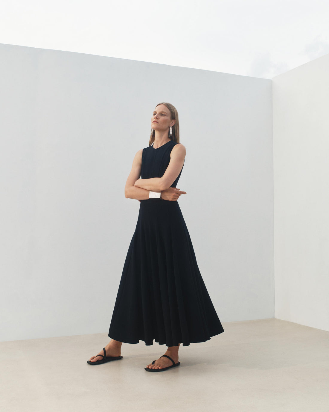 Another Tomorrow Panelled Flare Dress in Black – Crêpe Women's Dress