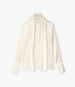 Another Tomorrow Band Collar Blouse With Scarf in Cream – Satin Women's Top