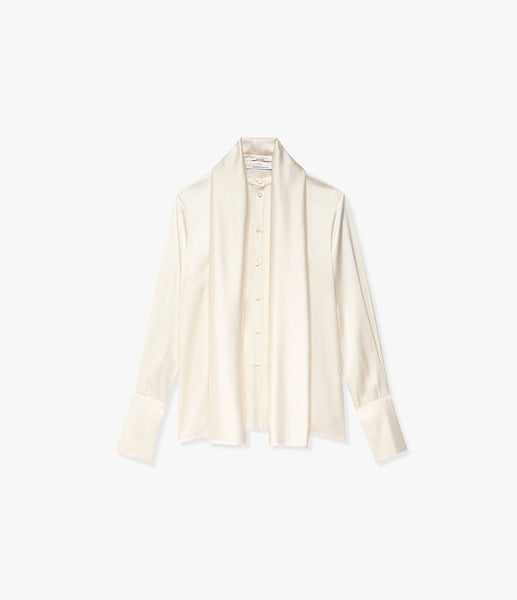 Band Collar Blouse With Scarf | Cream – Another Tomorrow