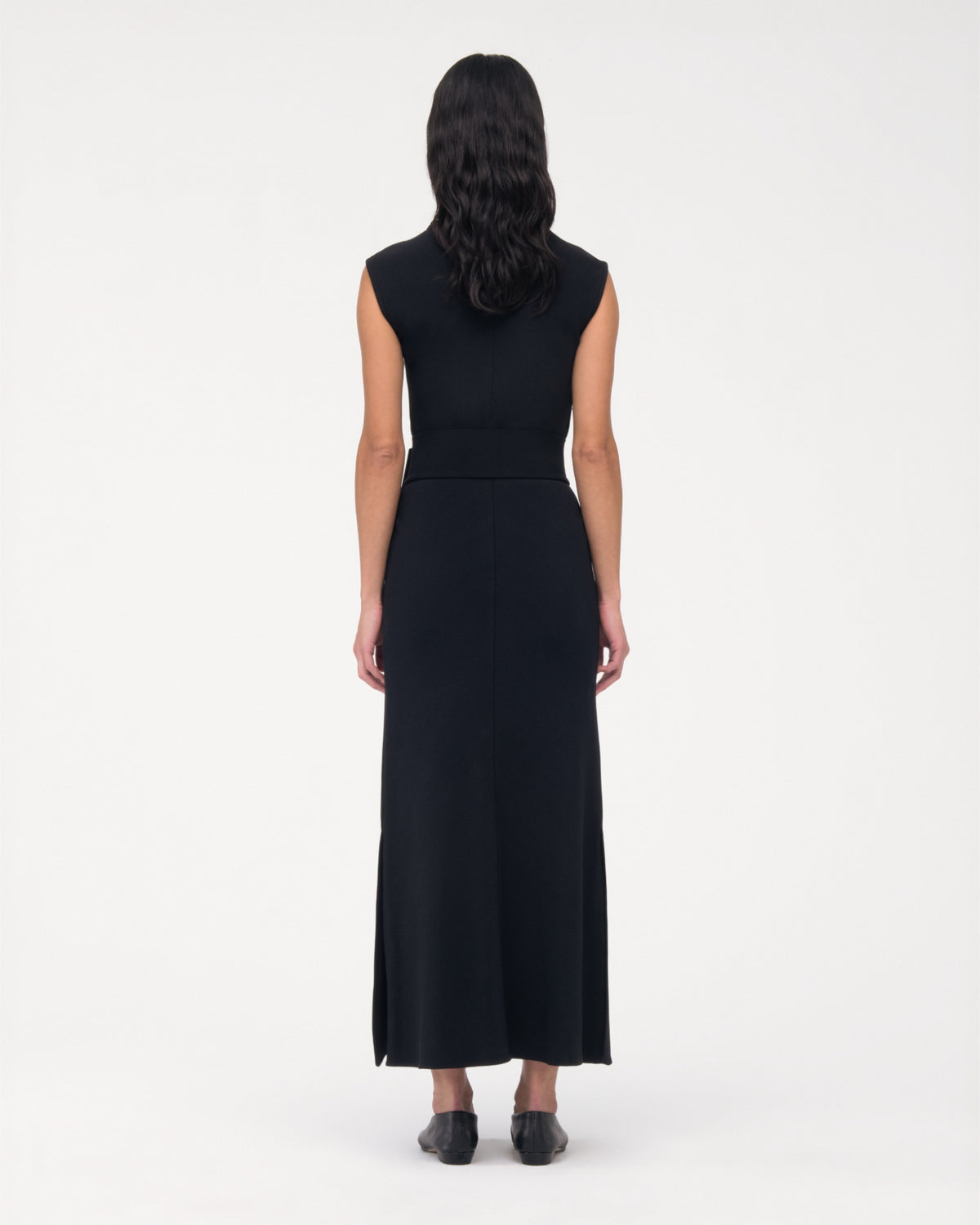 Another Tomorrow Bias Belted Dress in Black – Crêpe Women's Dress