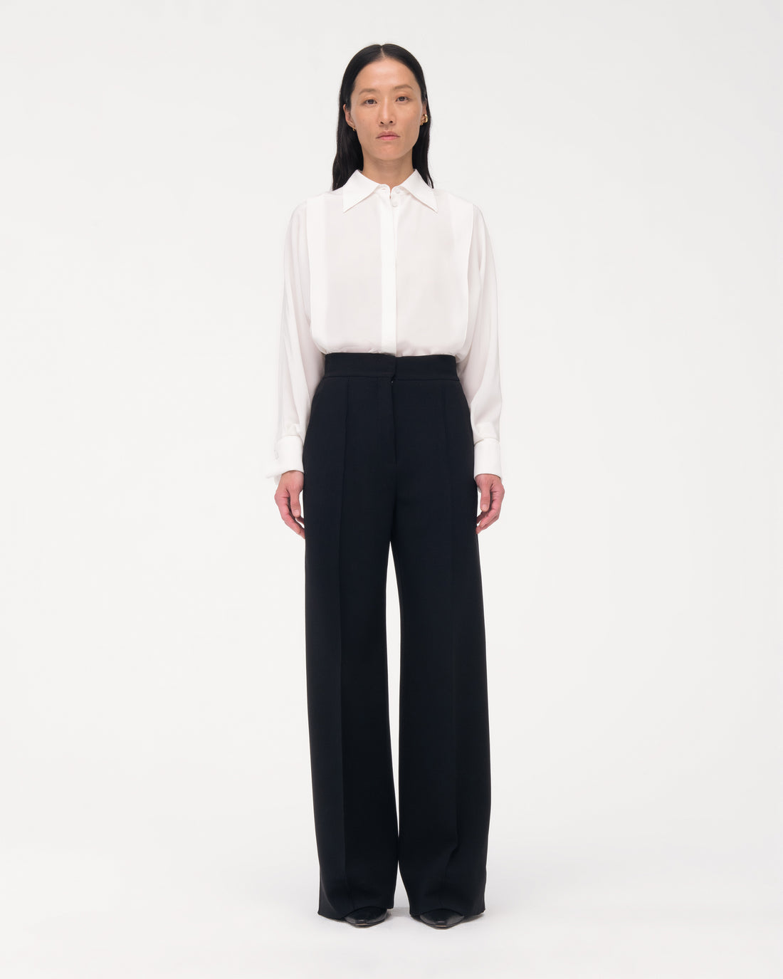 Another Tomorrow Doppio Wide Leg Pant in Black – Wool Women's Trousers
