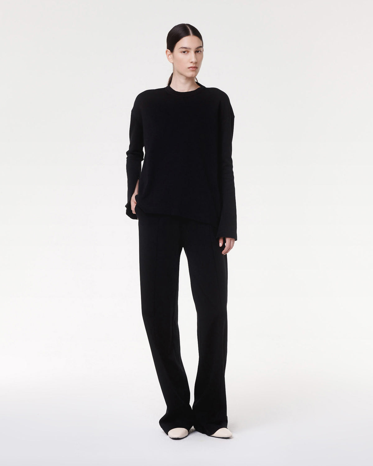 Another Tomorrow Luxe Seamed Lounge Pant in Black – Cotton Women's Trousers