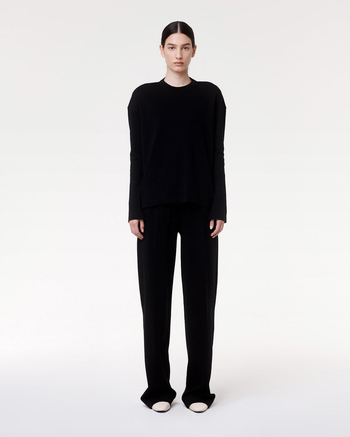 Another Tomorrow Luxe Seamed Lounge Pant in Black – Cotton Women's Trousers