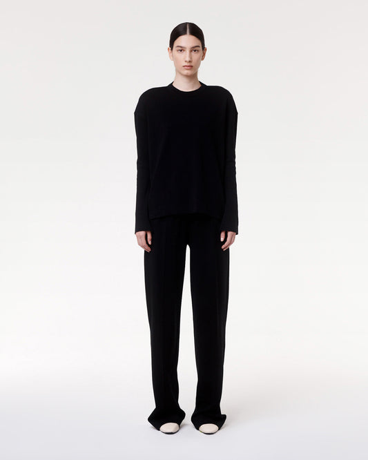 Another Tomorrow Luxe Seamed Lounge Pant in Black – Cotton Women's Trousers