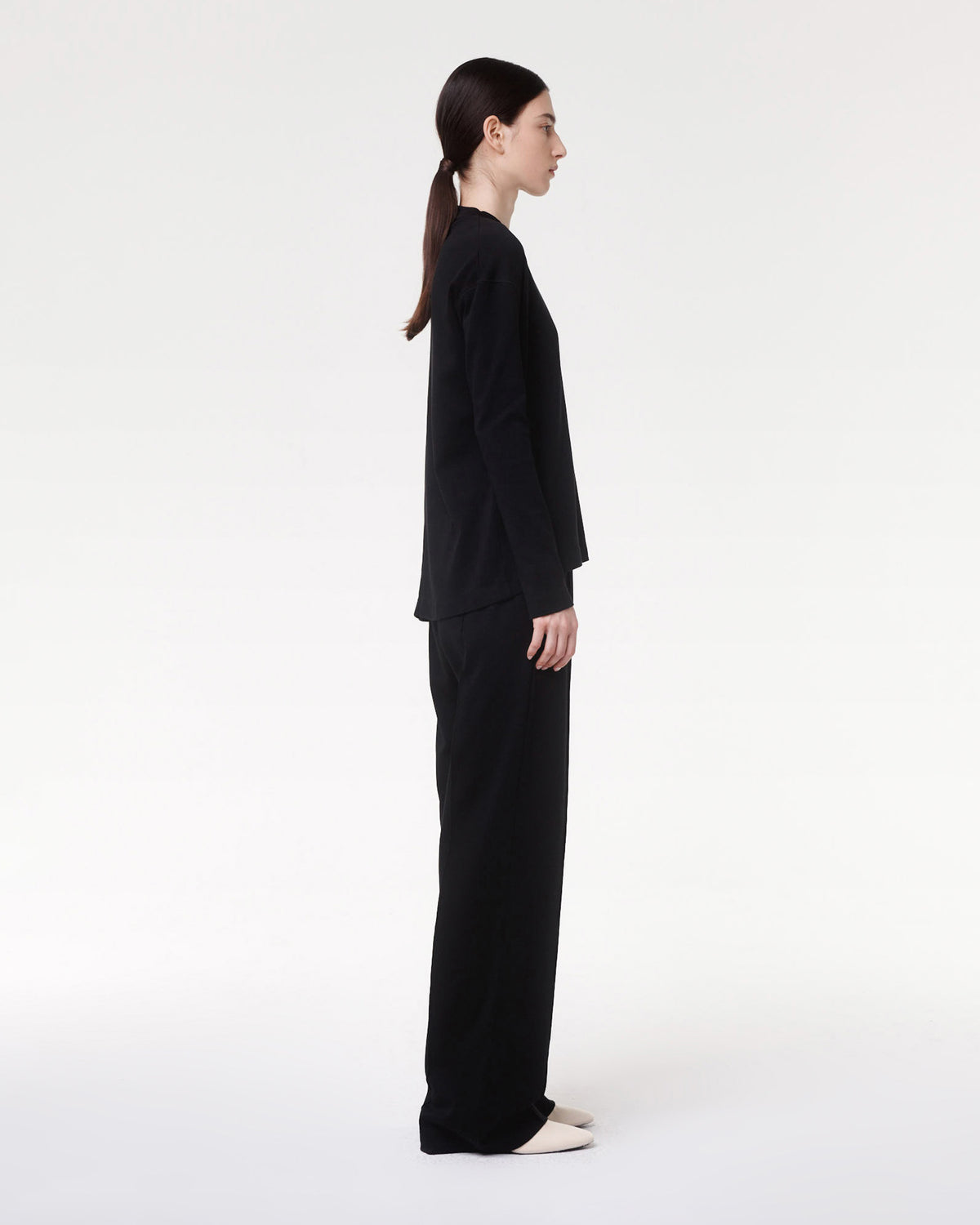 Another Tomorrow Luxe Seamed Lounge Pant in Black – Cotton Women's Trousers