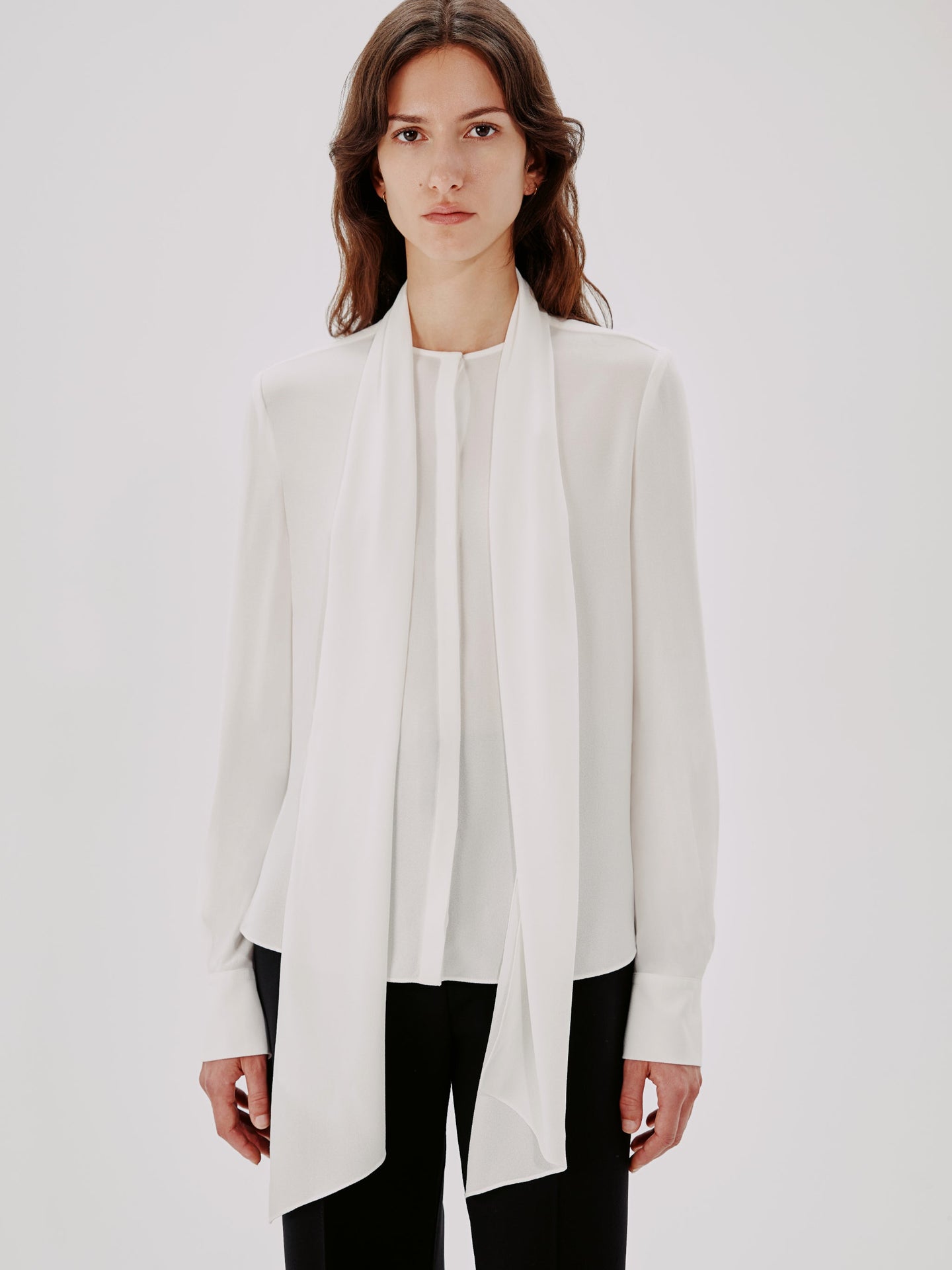 Another Tomorrow Bow Blouse in White – Viscose Women's Top
