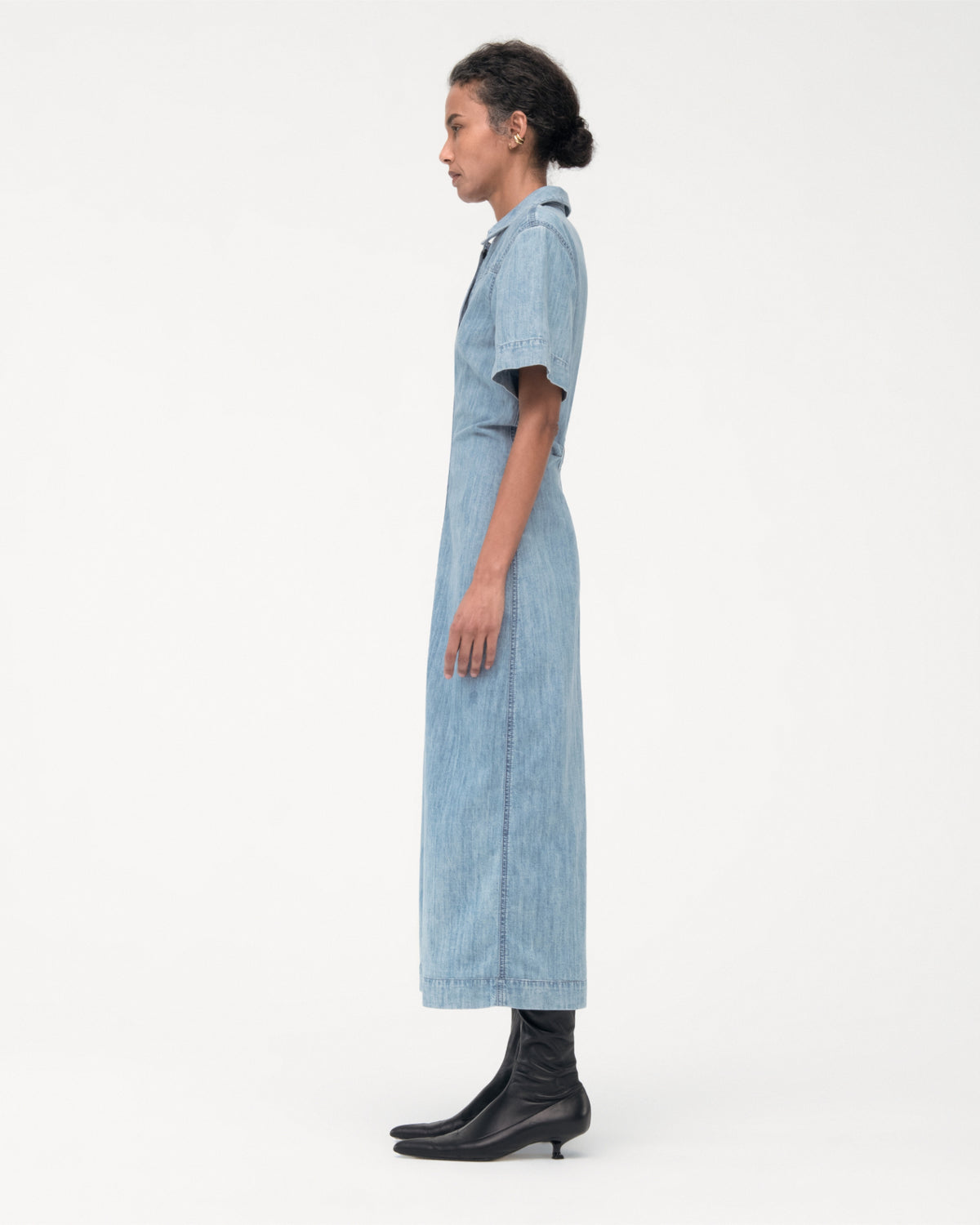 Another Tomorrow Chambray Bias Shirt Dress in Light Blue Wash – Denim Women's Dress