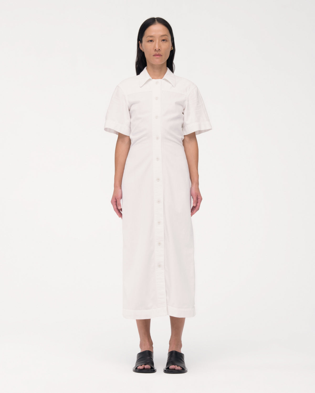 Another Tomorrow Chambray Bias Shirt Dress in Off White – Denim Women's Dress