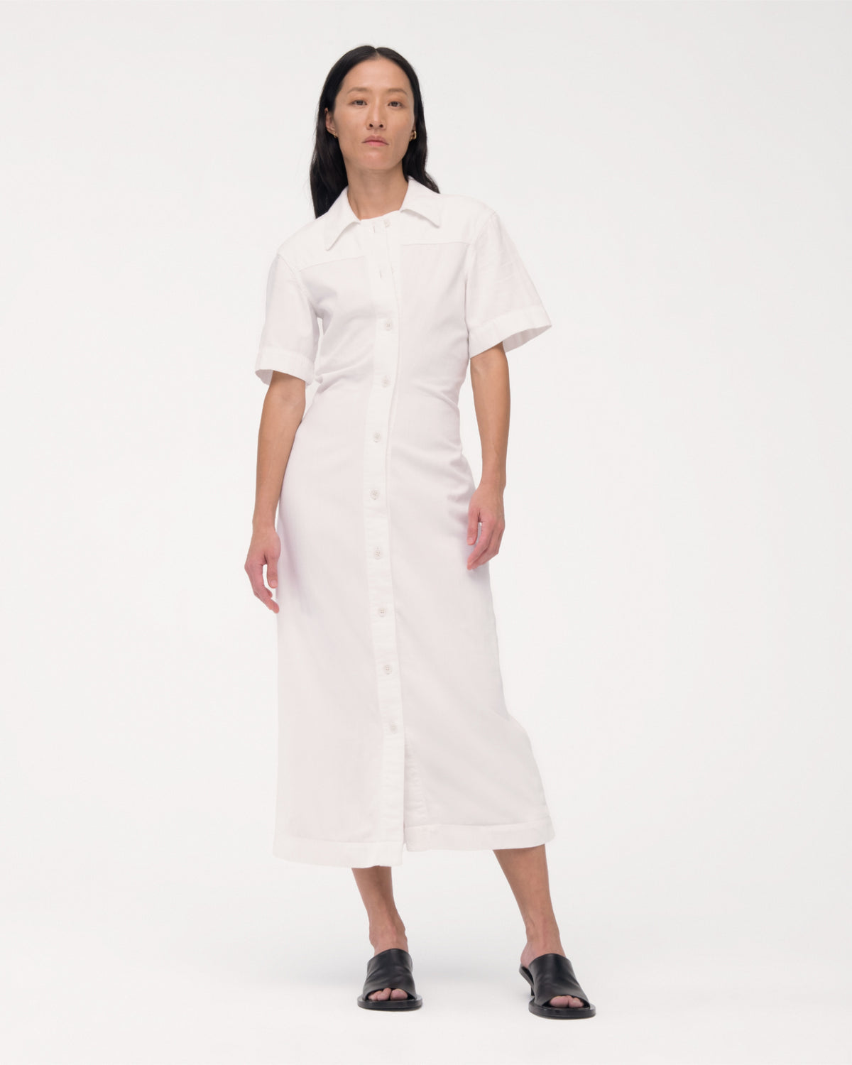 Another Tomorrow Chambray Bias Shirt Dress in Off White – Denim Women's Dress