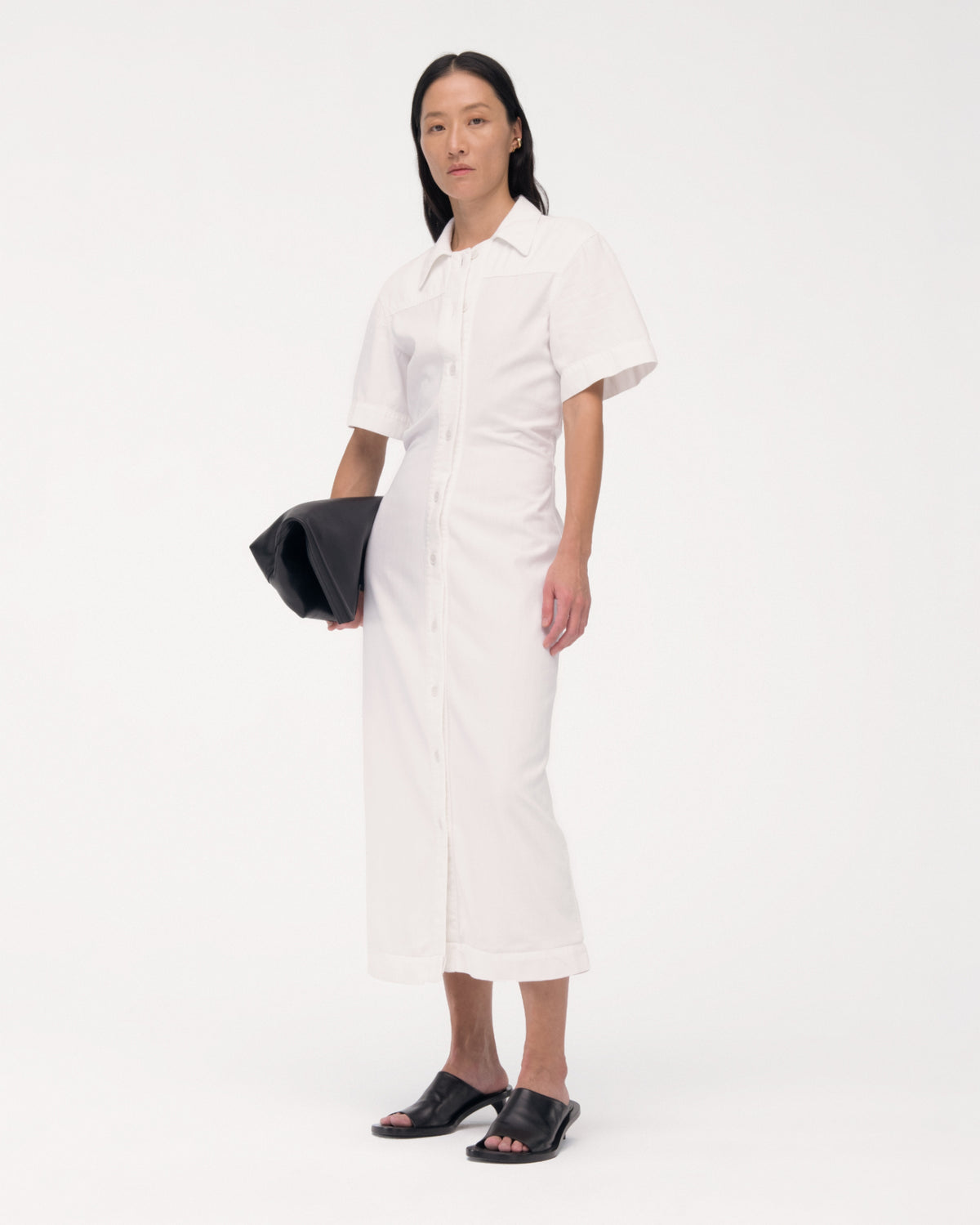 Another Tomorrow Chambray Bias Shirt Dress in Off White – Denim Women's Dress