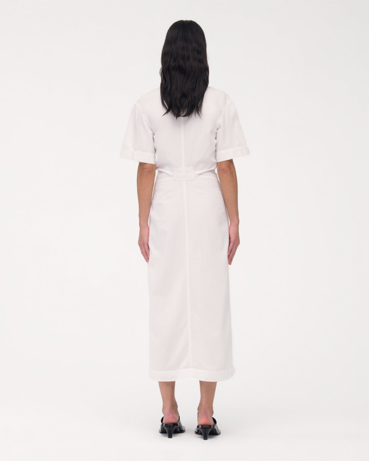 Another Tomorrow Chambray Bias Shirt Dress in Off White – Denim Women's Dress