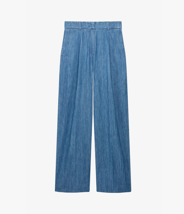 Chambray Relaxed Wide Leg Pant in medium blue