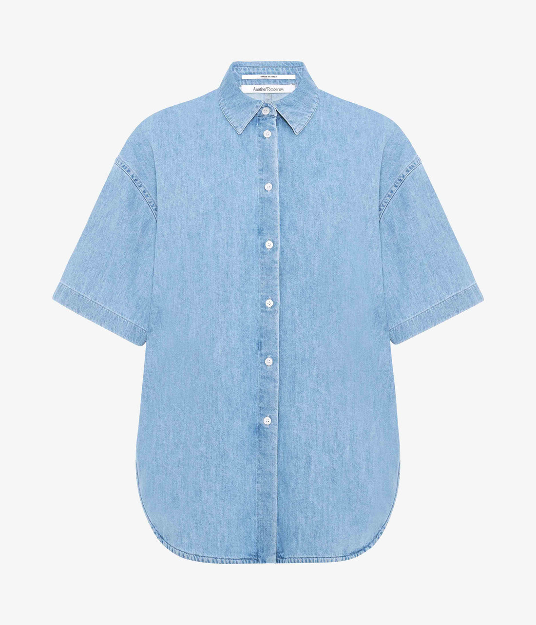 Another Tomorrow Chambray Short Sleeve Shirt in Light Blue Wash – Denim Women's Trousers