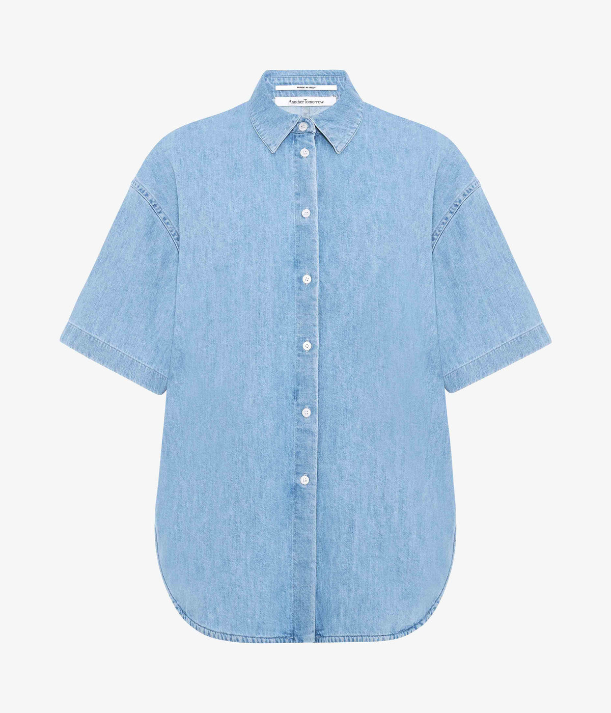 Another Tomorrow Chambray Short Sleeve Shirt in Light Blue Wash – Denim Women's Trousers