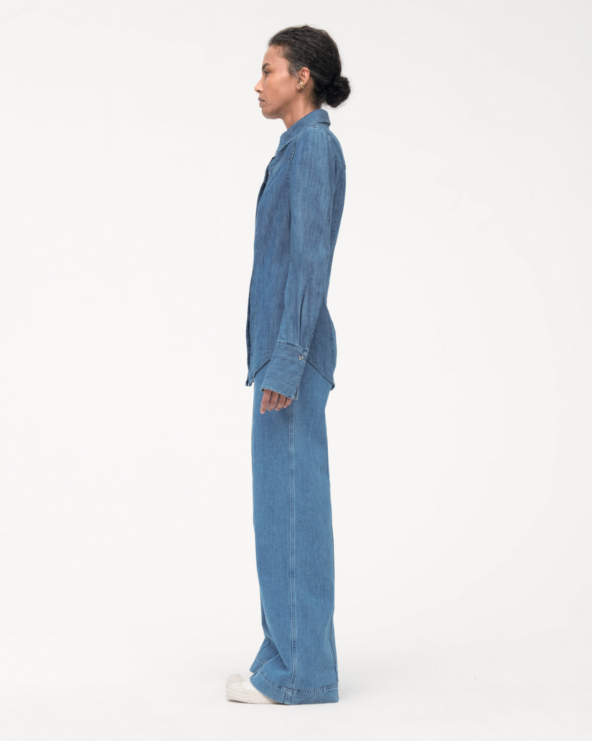 Another Tomorrow Chambray Shirt in Light Blue Wash – Denim Women's Top