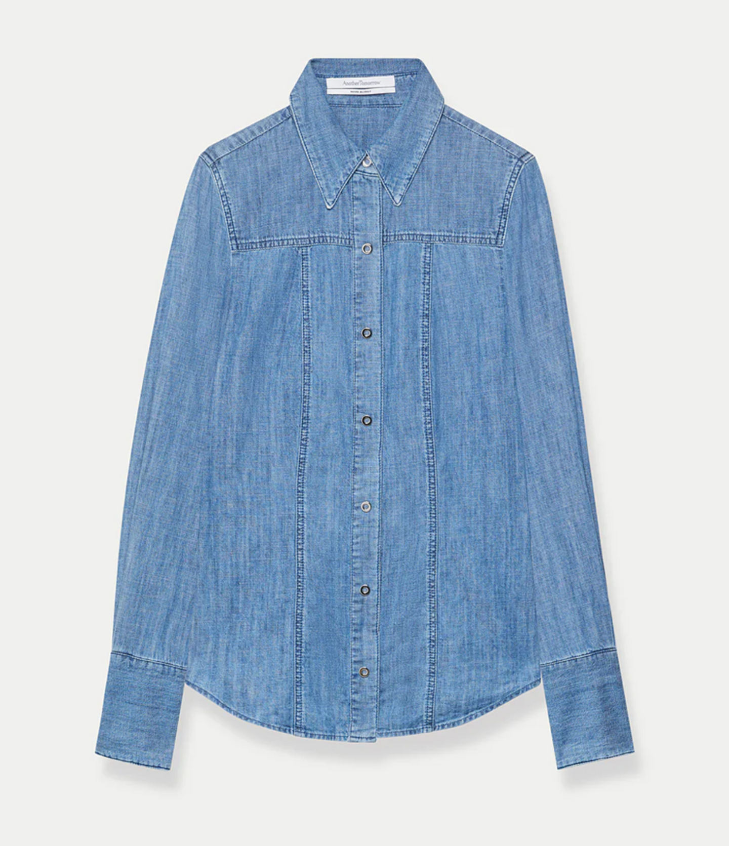 Another Tomorrow Chambray Shirt in Light Blue Wash – Denim Women's Top