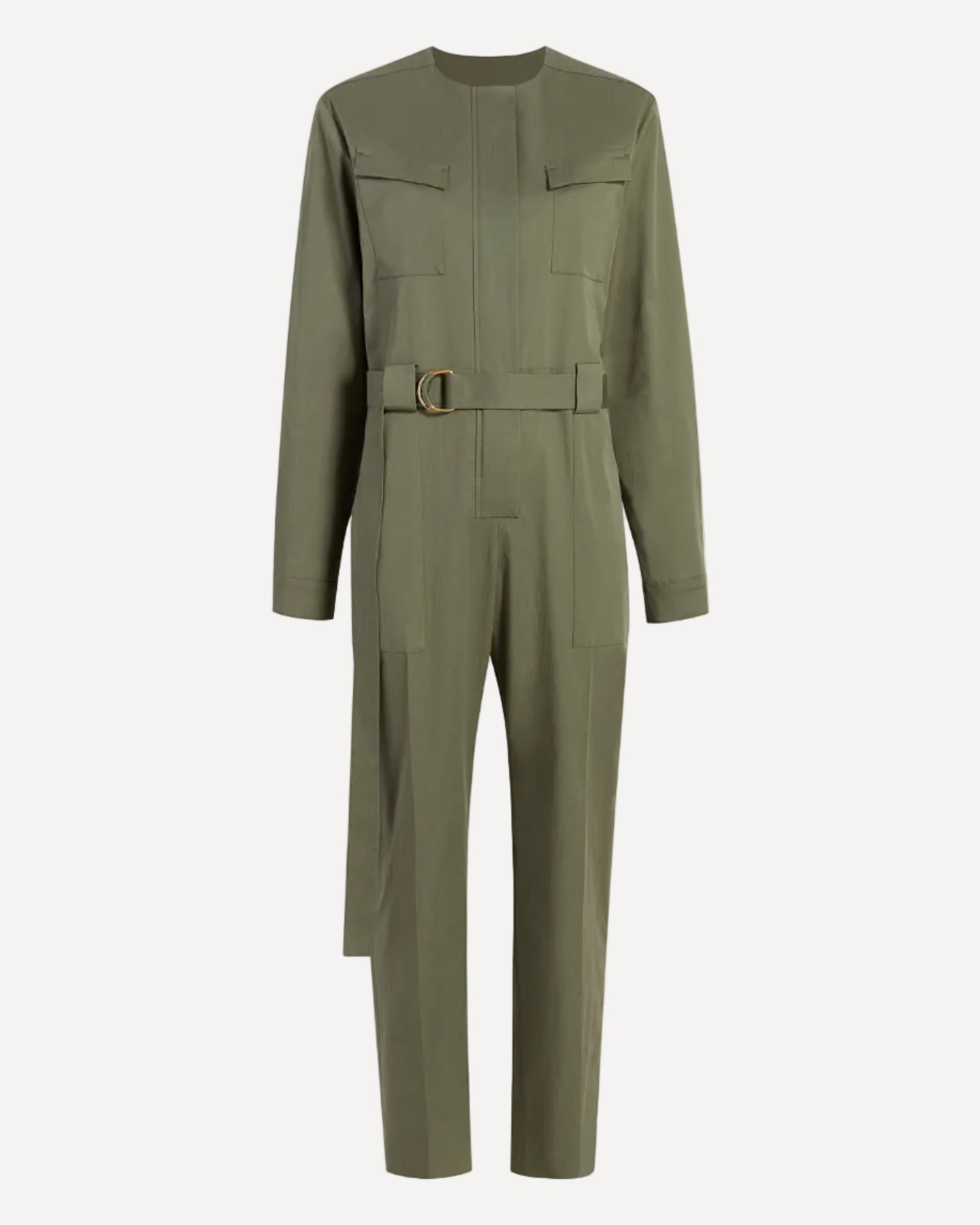 Collarless Jumpsuit | Olive Green