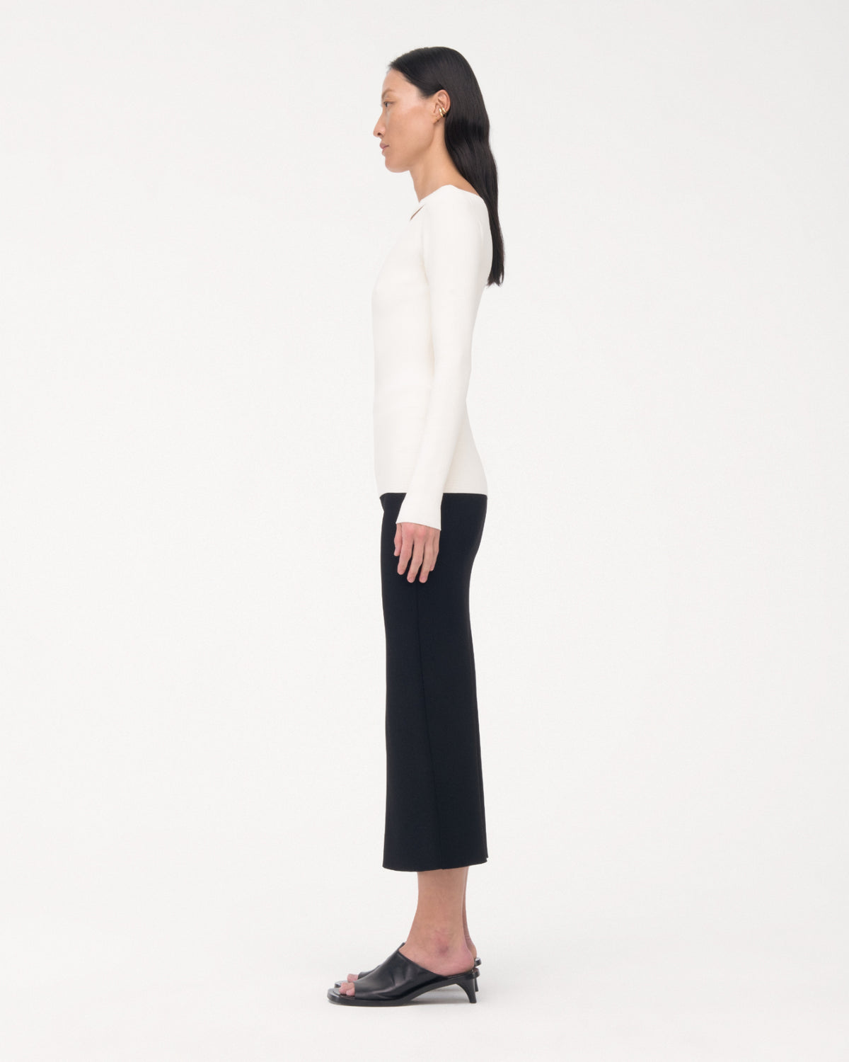 Another Tomorrow Compact Cutout Knit Top in Off White – Viscose Women's Knitwear