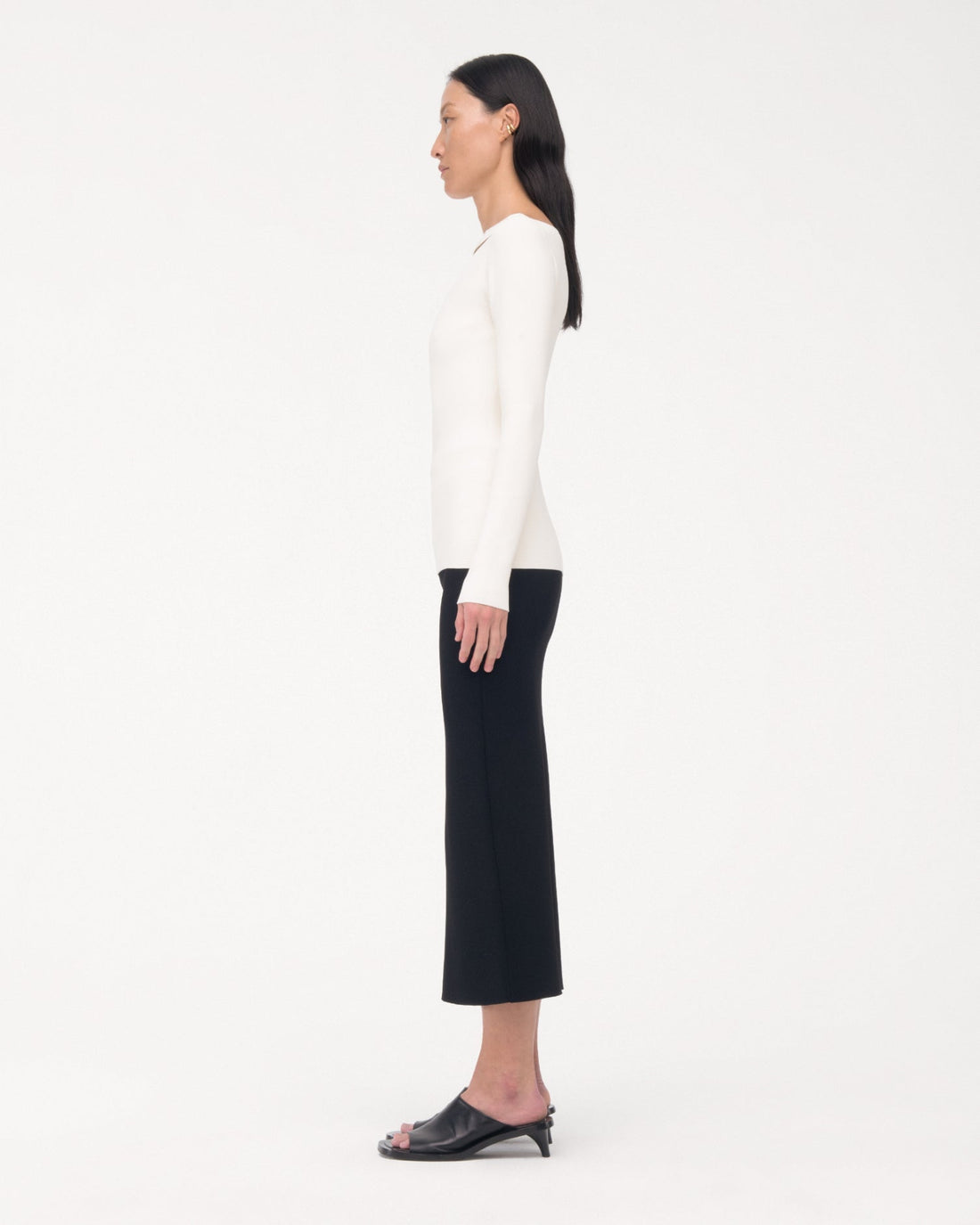 Another Tomorrow Compact Cutout Knit Top in Off White – Viscose Women's Knitwear