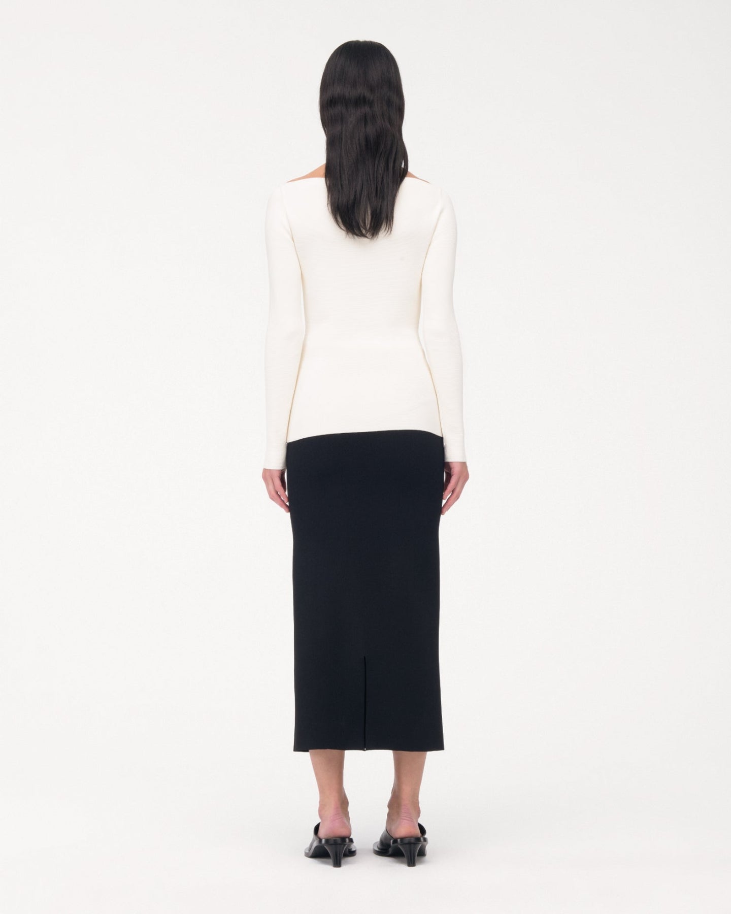 Another Tomorrow Compact Cutout Knit Top in Off White – Viscose Women's Knitwear