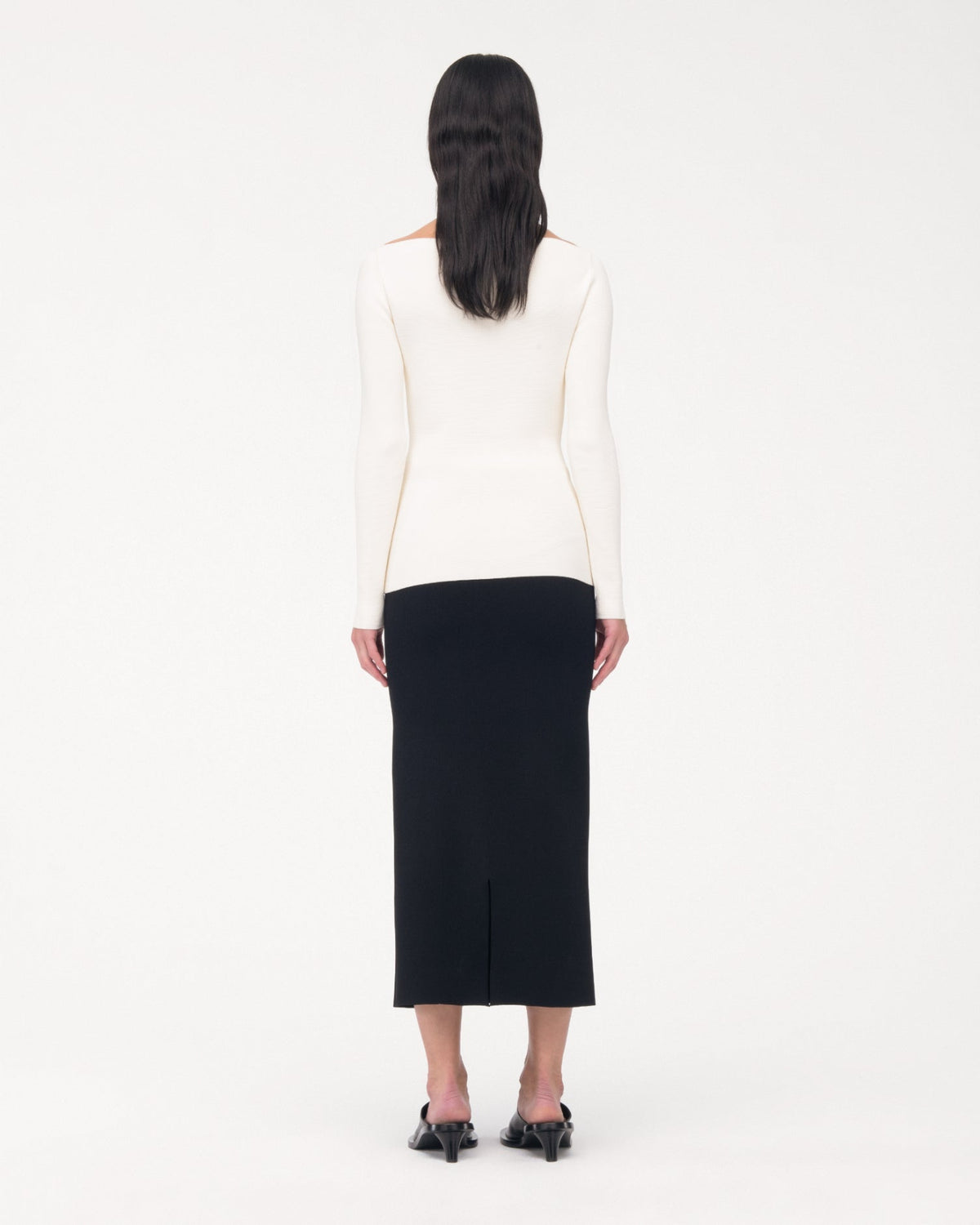 Another Tomorrow Compact Cutout Knit Top in Off White – Viscose Women's Knitwear