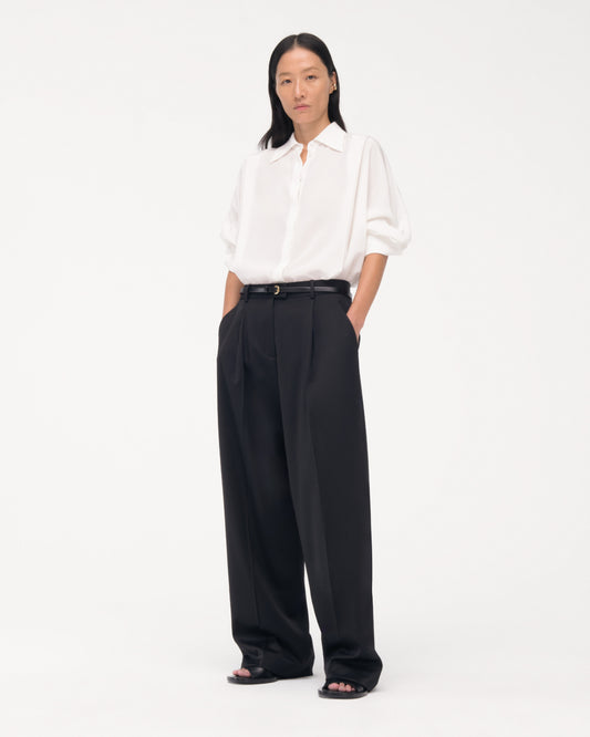 Another Tomorrow Silk Pleated Wrap Shirt in Off White – Silk Women's Top