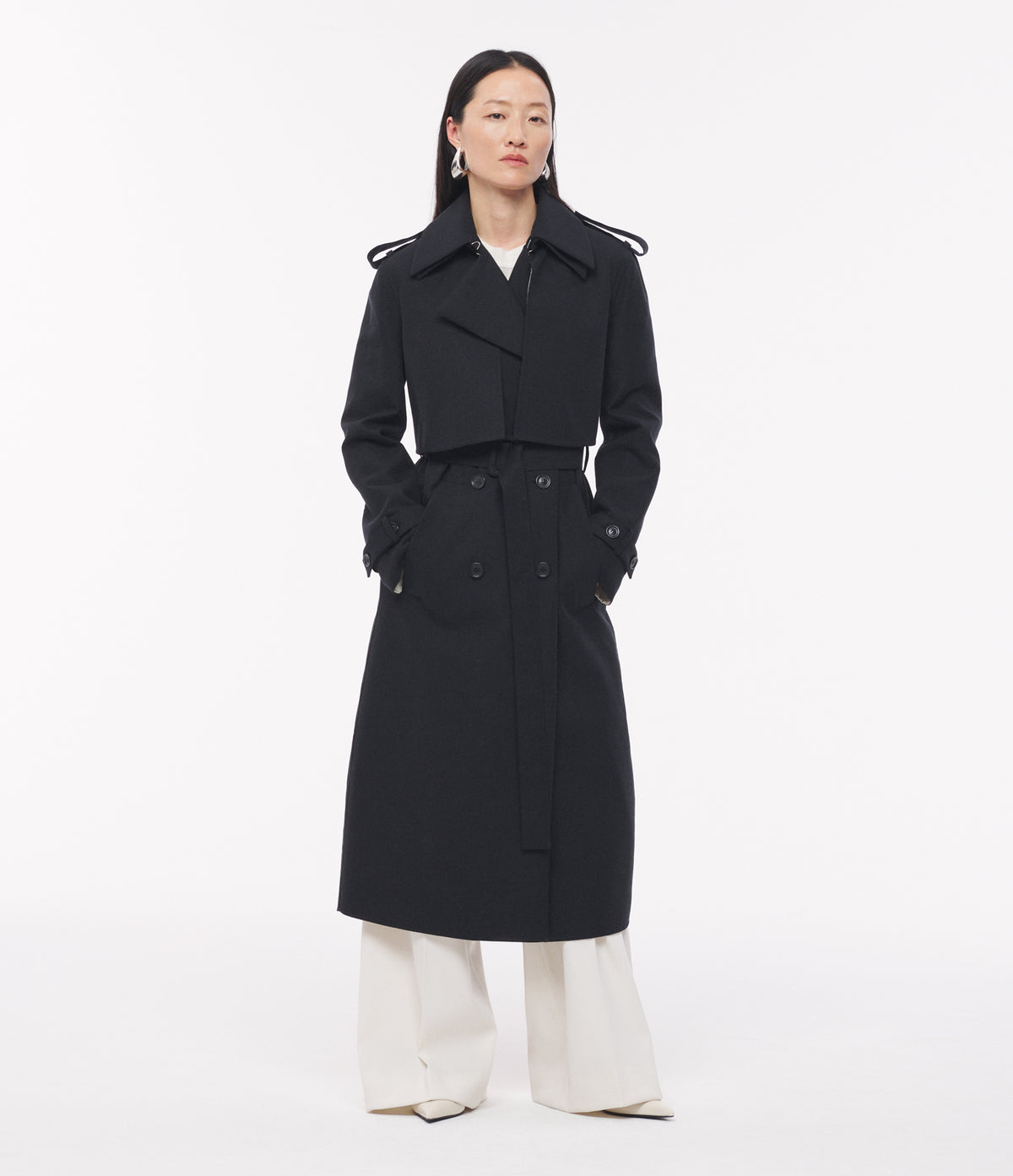 Another Tomorrow Double Face Convertible Trench in Olive/Black – Cotton Women's Outerwear