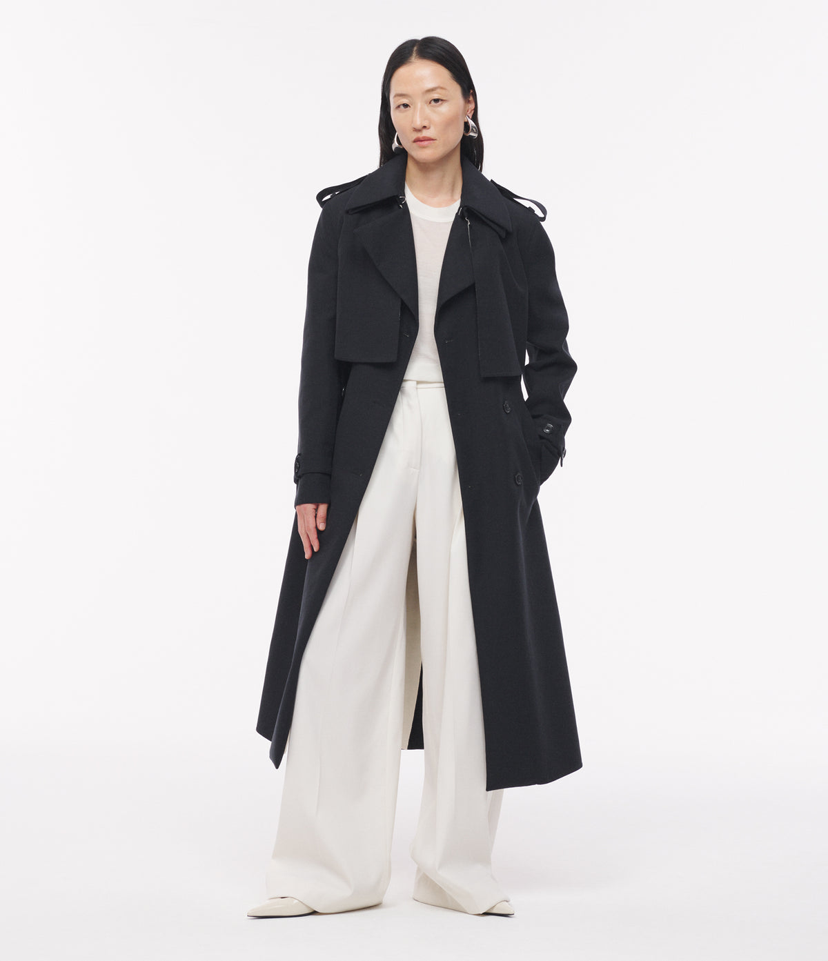 Another Tomorrow Double Face Convertible Trench in Olive/Black – Cotton Women's Outerwear