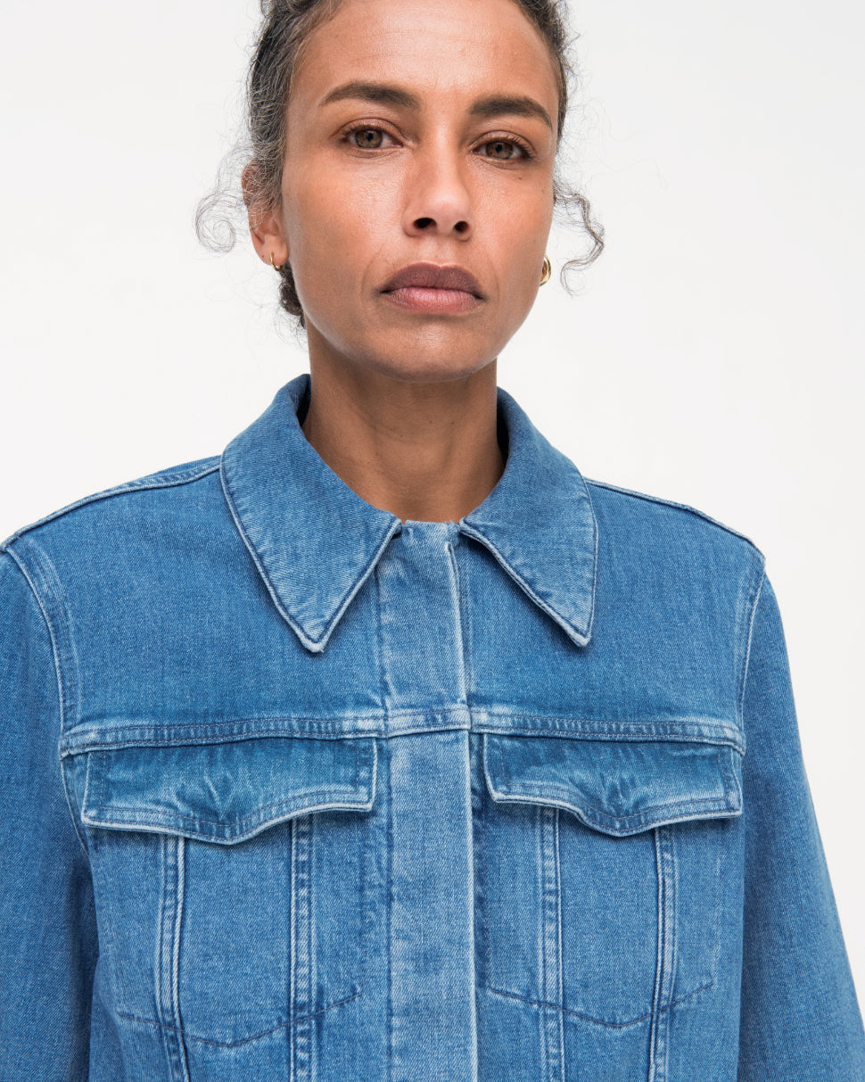 Calvin Klein Cropped 90s Denim Jacket Blue Wash | Cilento Designer Wear