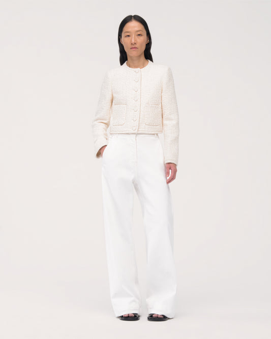Another Tomorrow Cropped Tweed Jacket in Cream – Cotton Women's Jacket