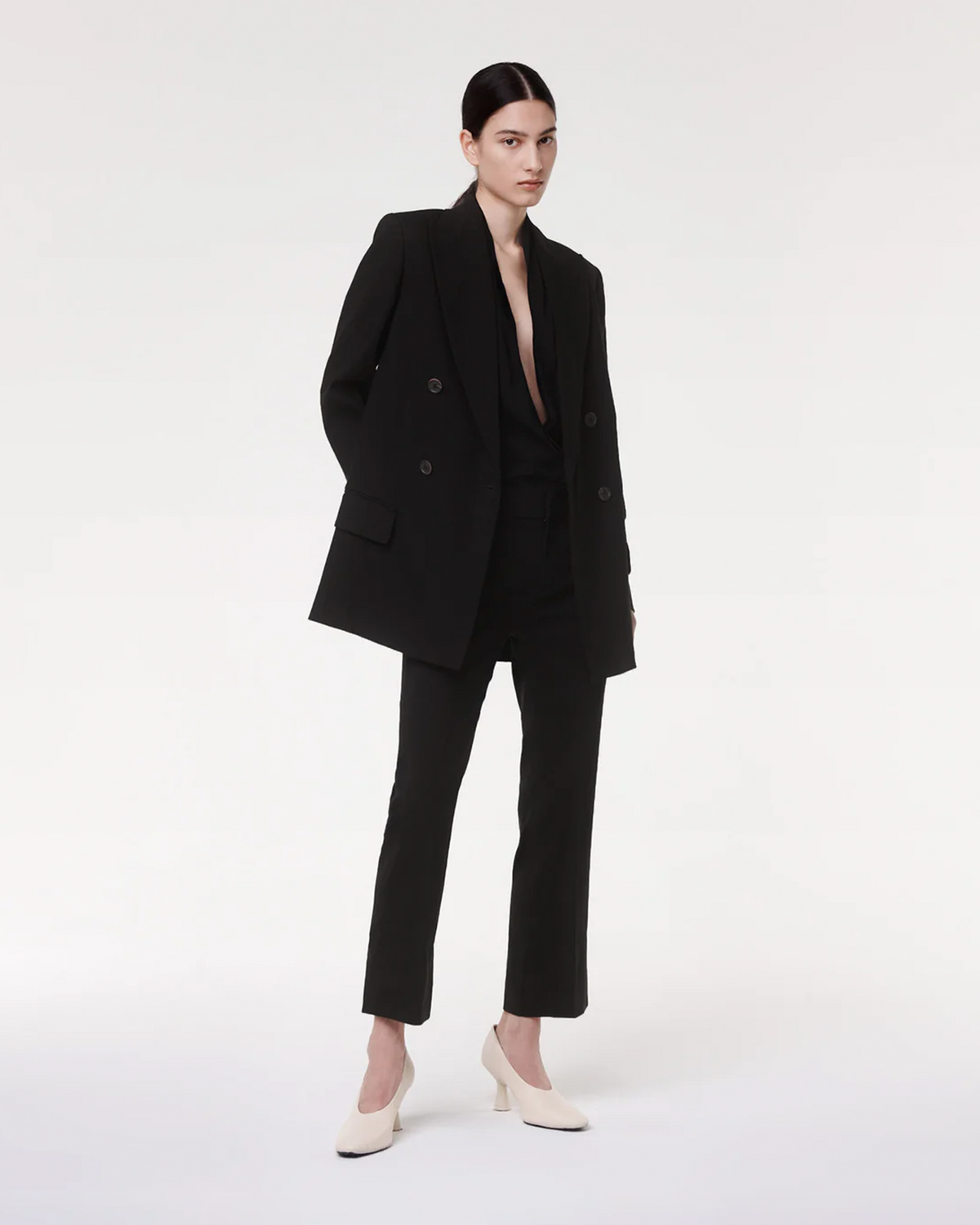 Another Tomorrow Crop Flare Trouser in Black – Viscose Women's Trousers