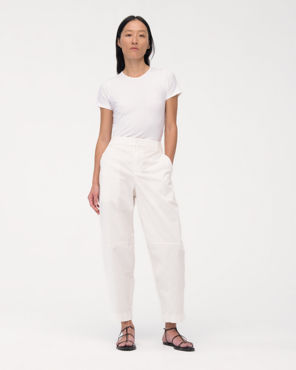 Another Tomorrow Curved Chino in Off White – Cotton Women's Trousers