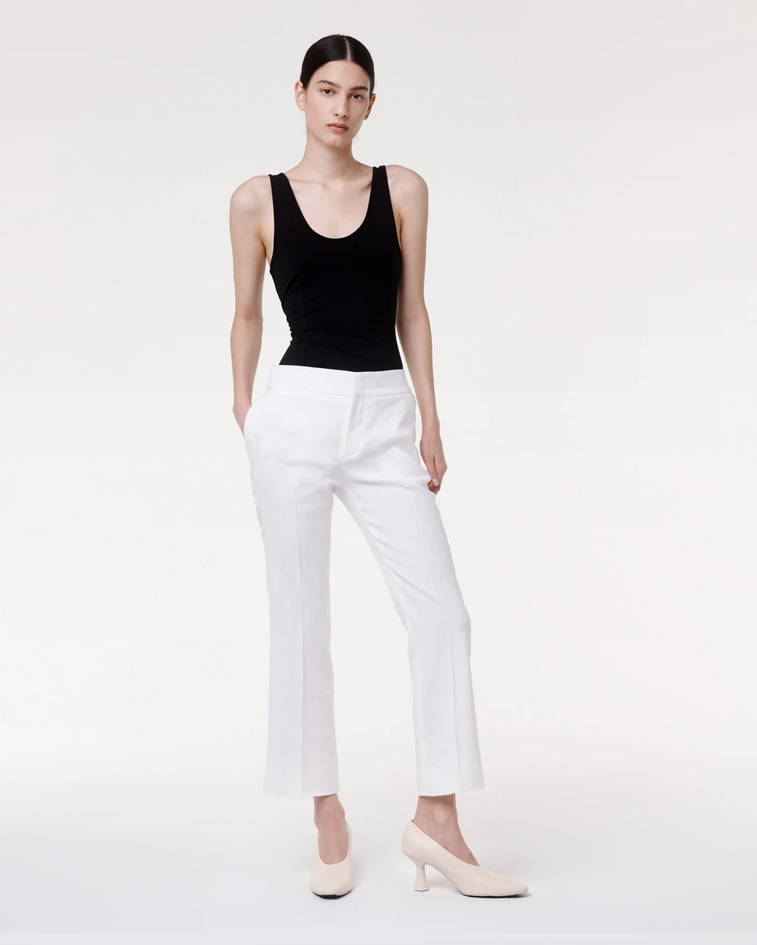 Another Tomorrow Crop Flare Trouser in Off White – Viscose Women's Trousers