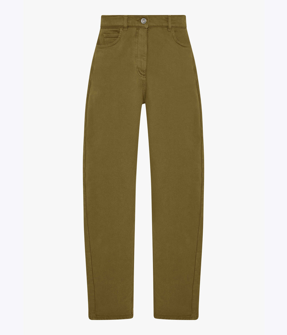 Another Tomorrow Denim Curved Pant in Kelp – Cotton Women's Trousers