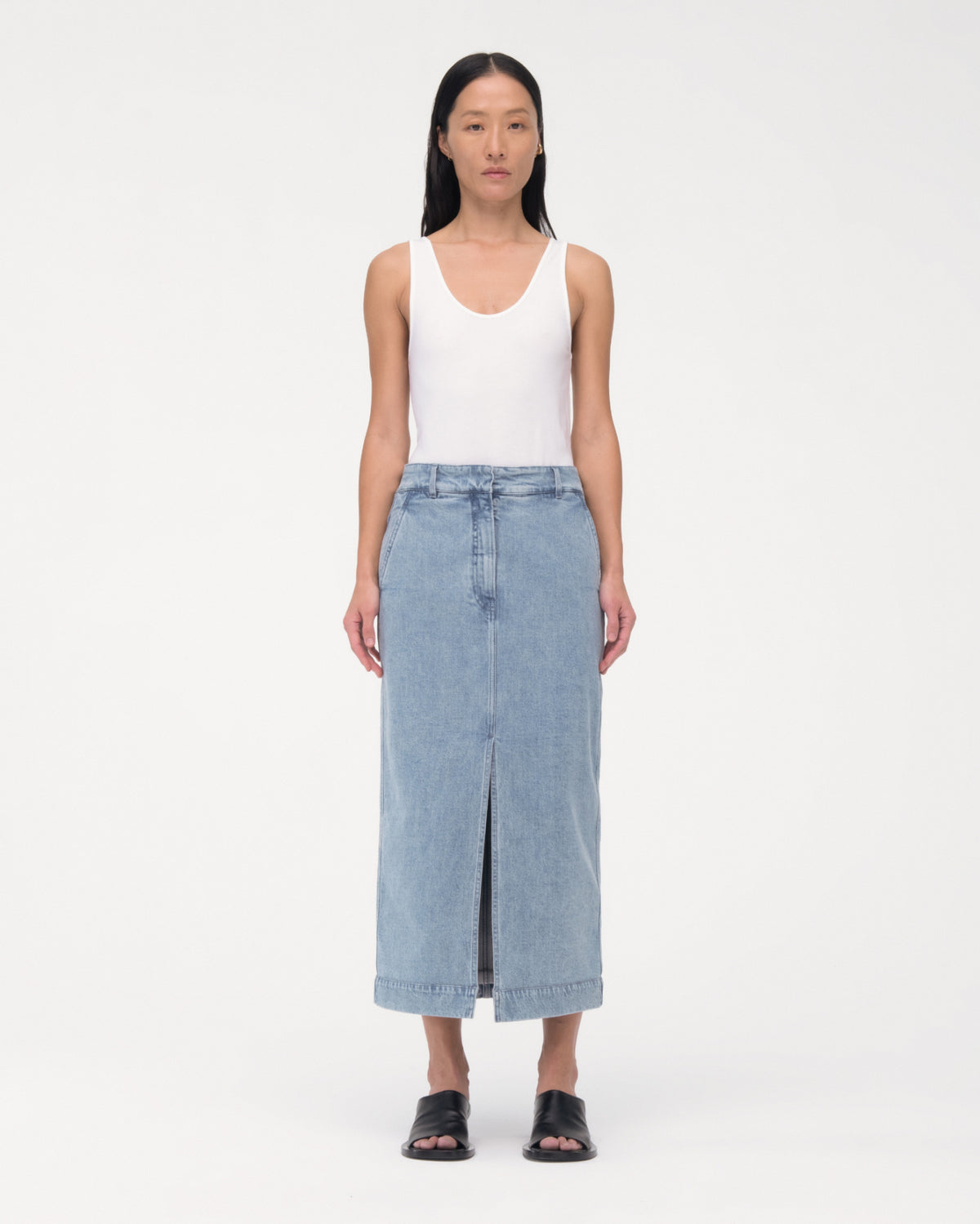 Another Tomorrow Denim Pencil Skirt in Light Blue Wash – Denim Women's Skirt