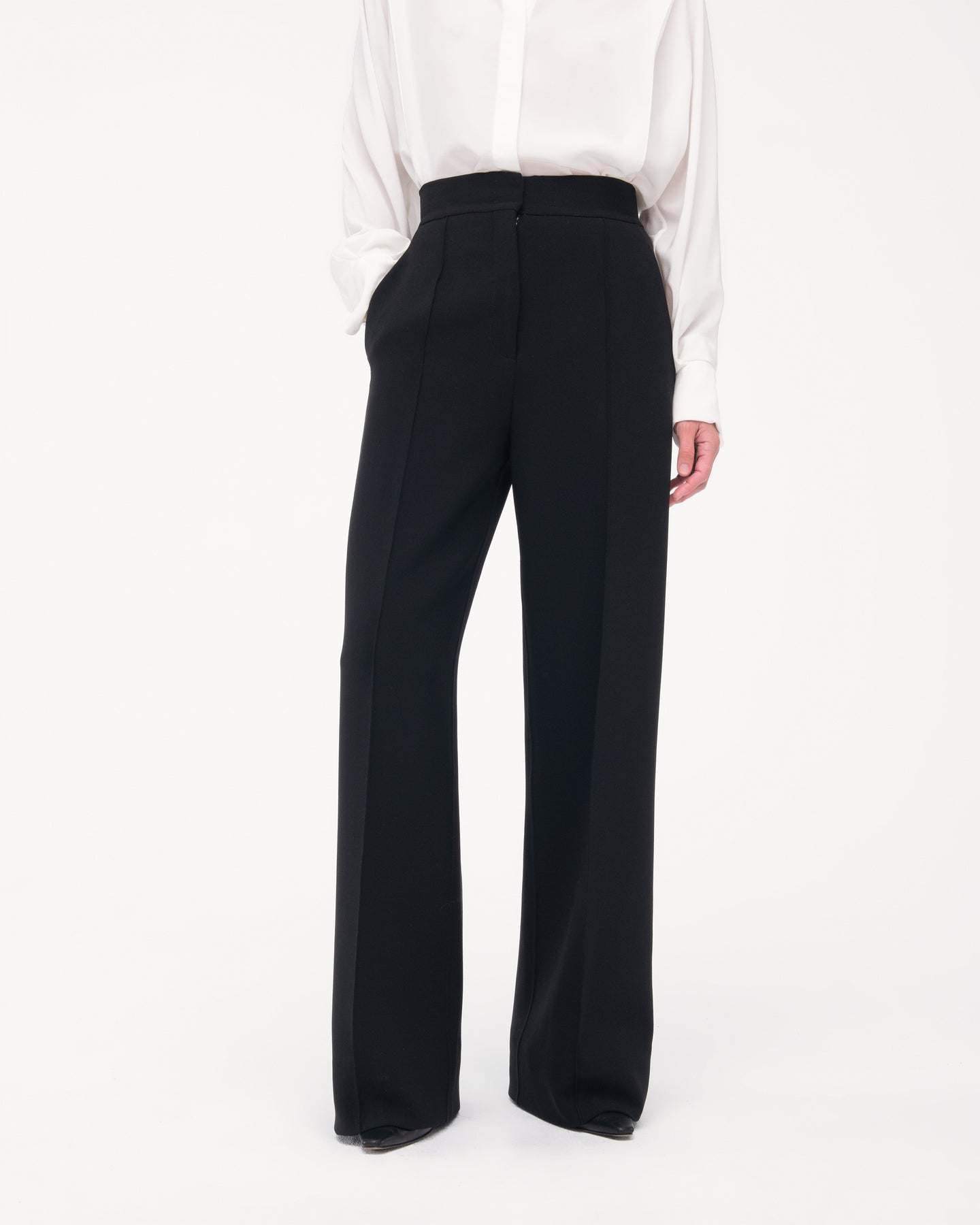 Another Tomorrow Doppio Wide Leg Pant in Black – Wool Women's Trousers