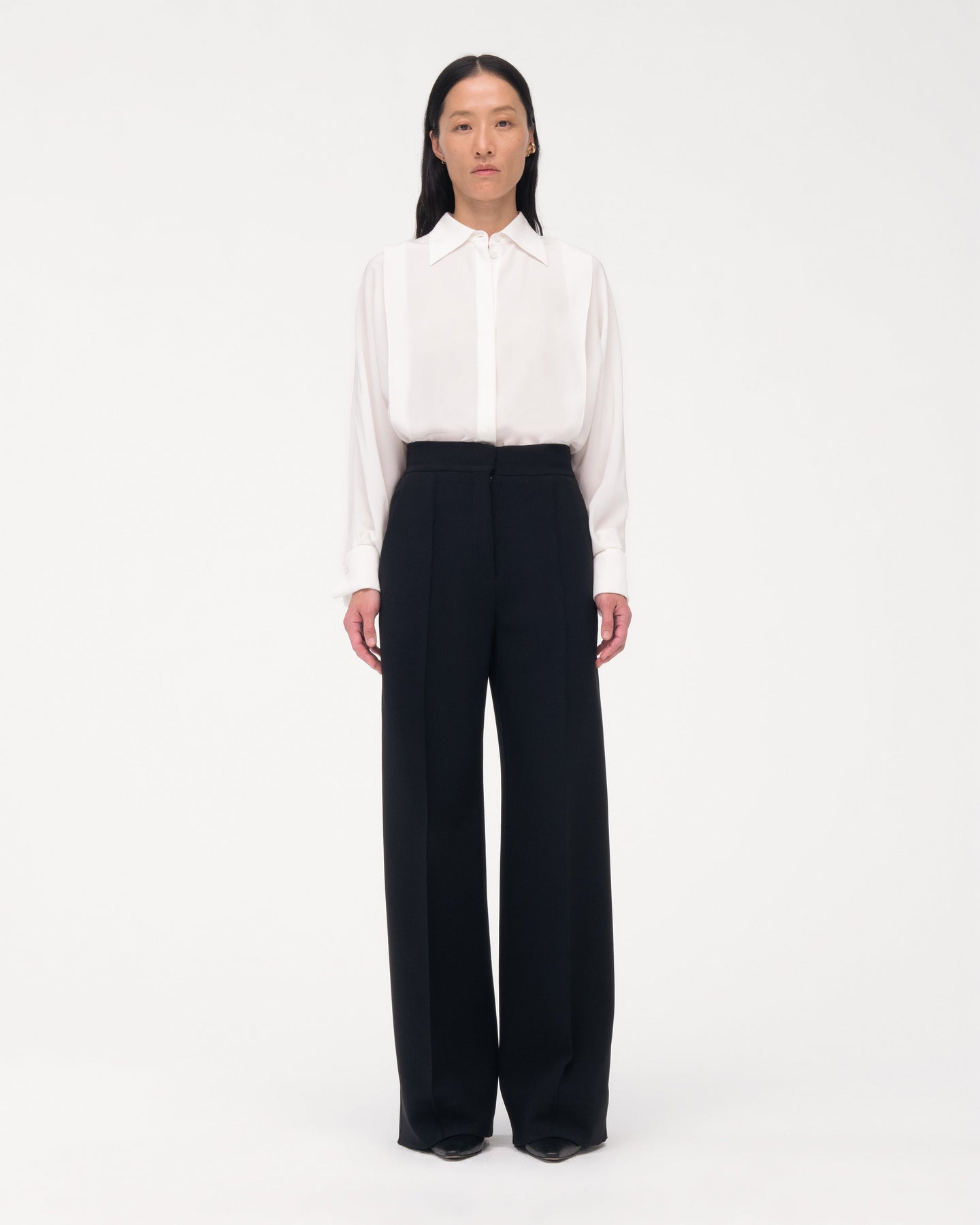 Another Tomorrow Doppio Wide Leg Pant in Black – Wool Women's Trousers