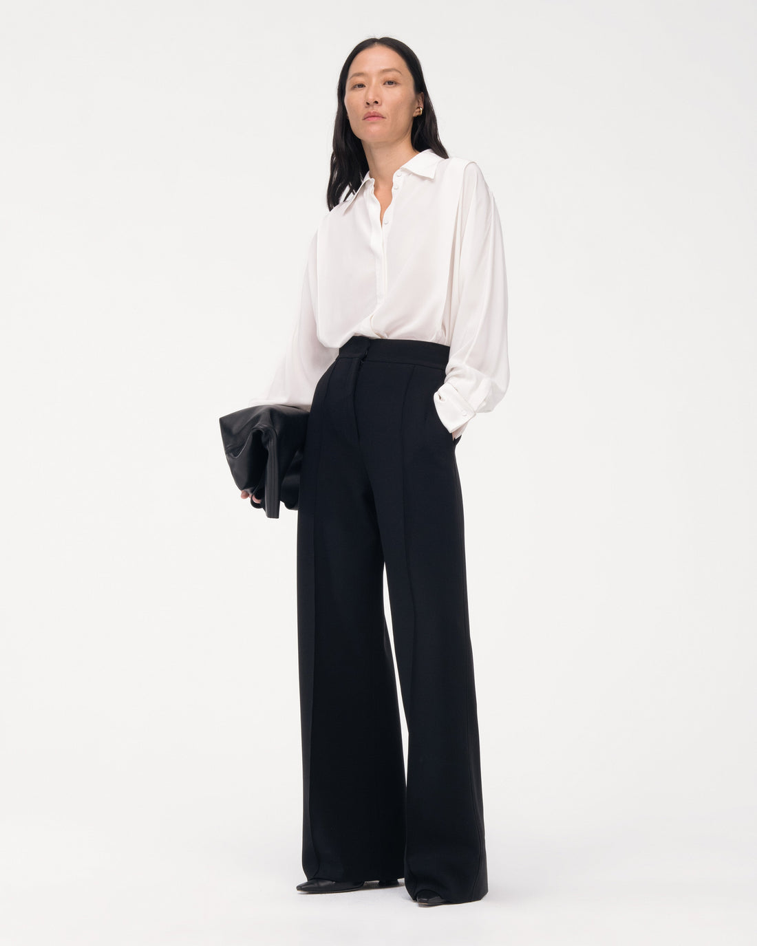 Another Tomorrow Doppio Wide Leg Pant in Black – Wool Women's Trousers