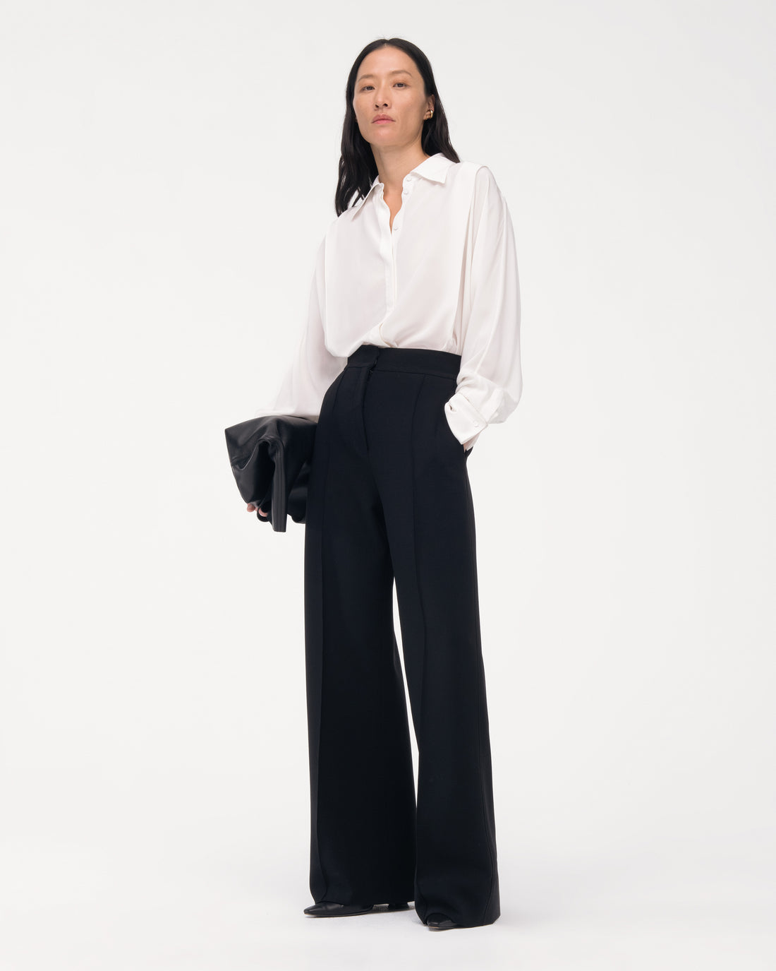 Another Tomorrow Doppio Wide Leg Pant in Black – Wool Women's Trousers
