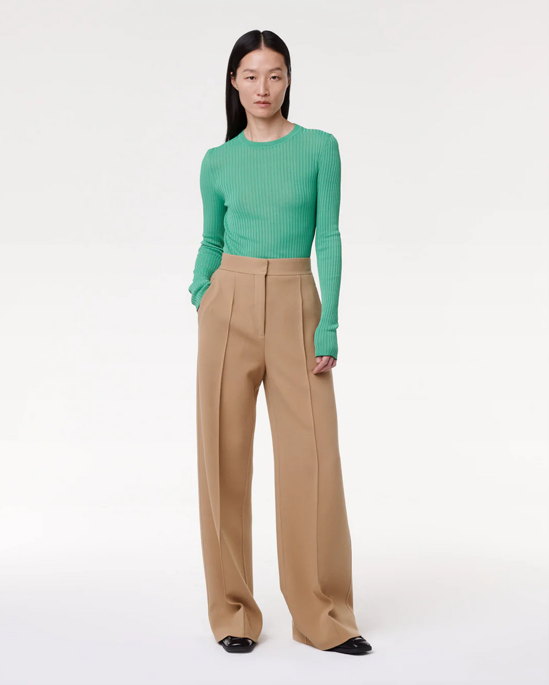 Another Tomorrow Doppio Wide Leg Pant in Hazelnut – Wool Women's Trousers