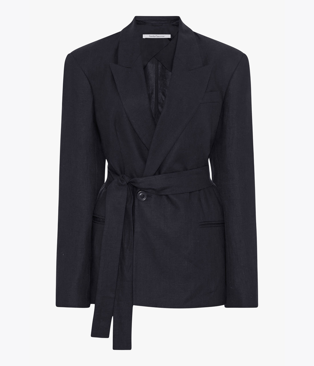 Another Tomorrow Double Breasted Fitted Jacket in Black – Linen Women's Jacket