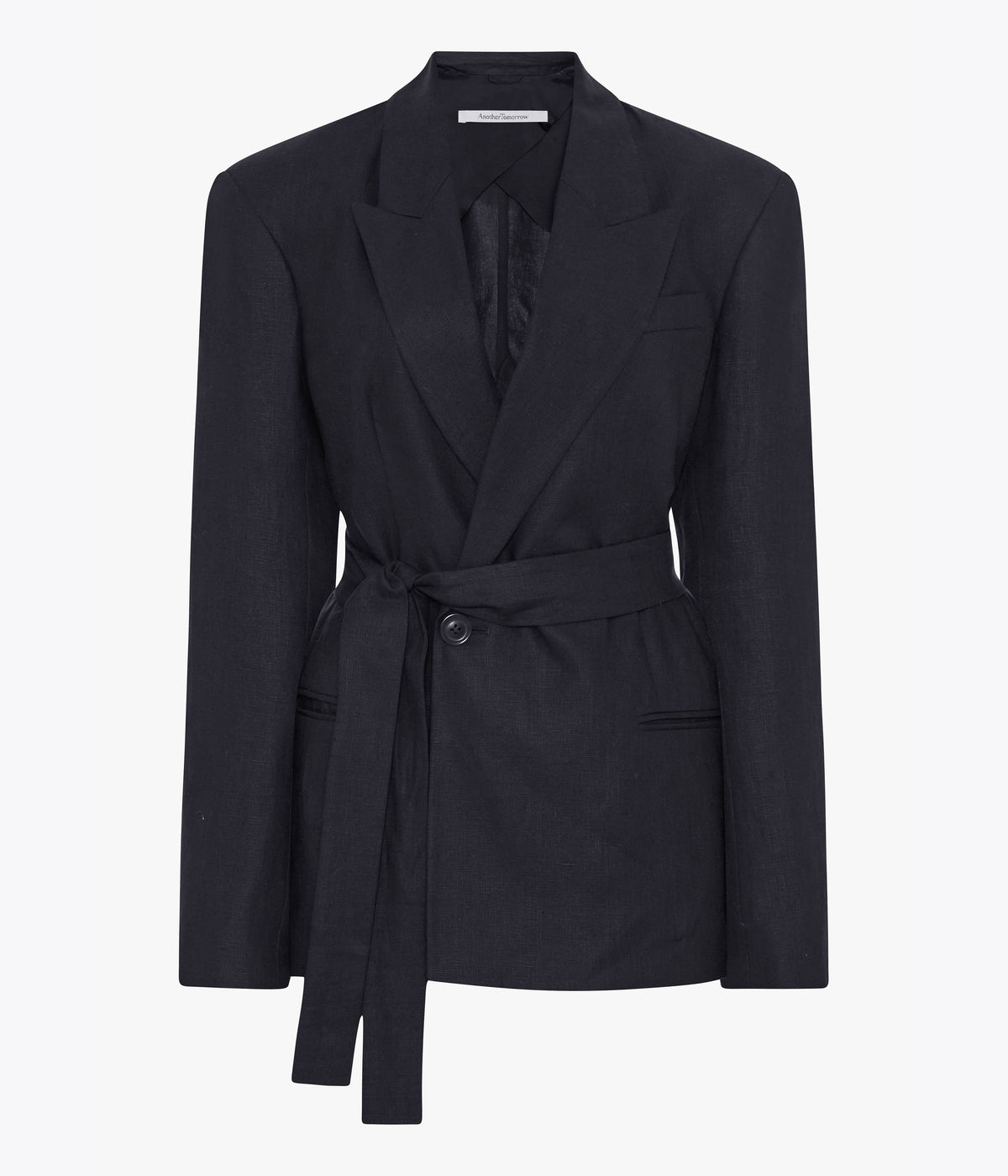 Another Tomorrow Double Breasted Fitted Jacket in Black – Linen Women's Jacket