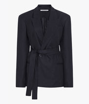Linen Double Breasted Fitted Jacket | Black