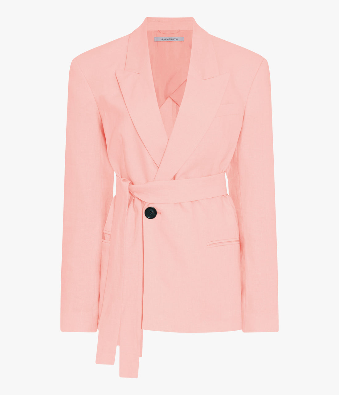 Another Tomorrow Double Breasted Fitted Jacket in Seashell Pink – Linen Women's Jacket
