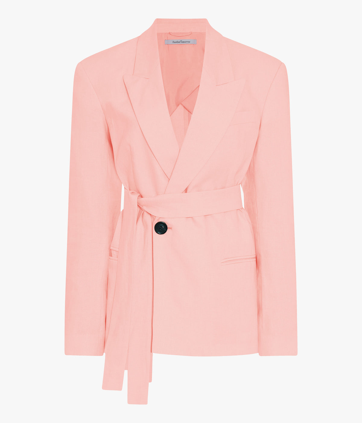 Another Tomorrow Double Breasted Fitted Jacket in Seashell Pink – Linen Women's Jacket