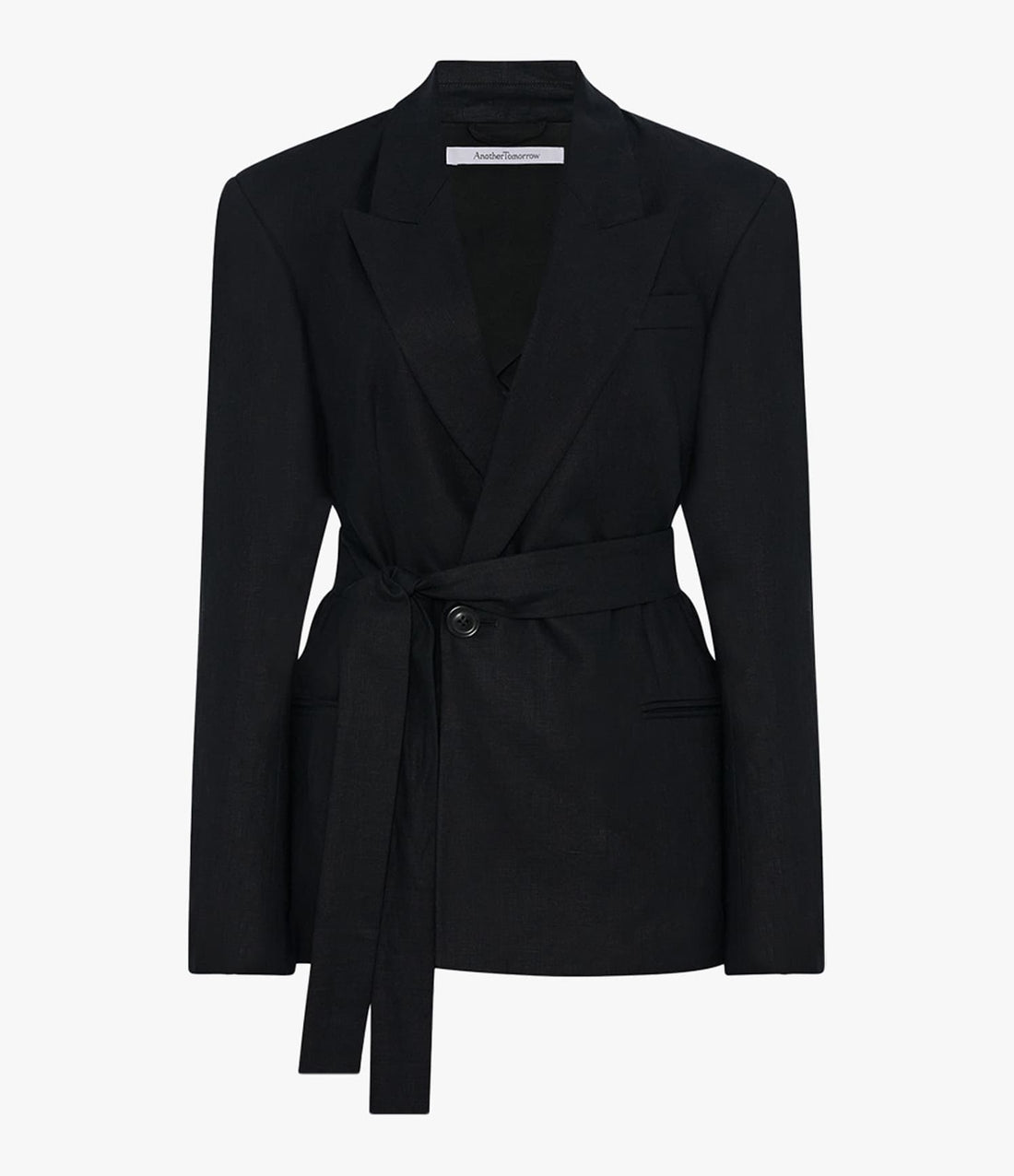 Another Tomorrow Double Breasted Fitted Jacket in Black – Linen Women's Jacket