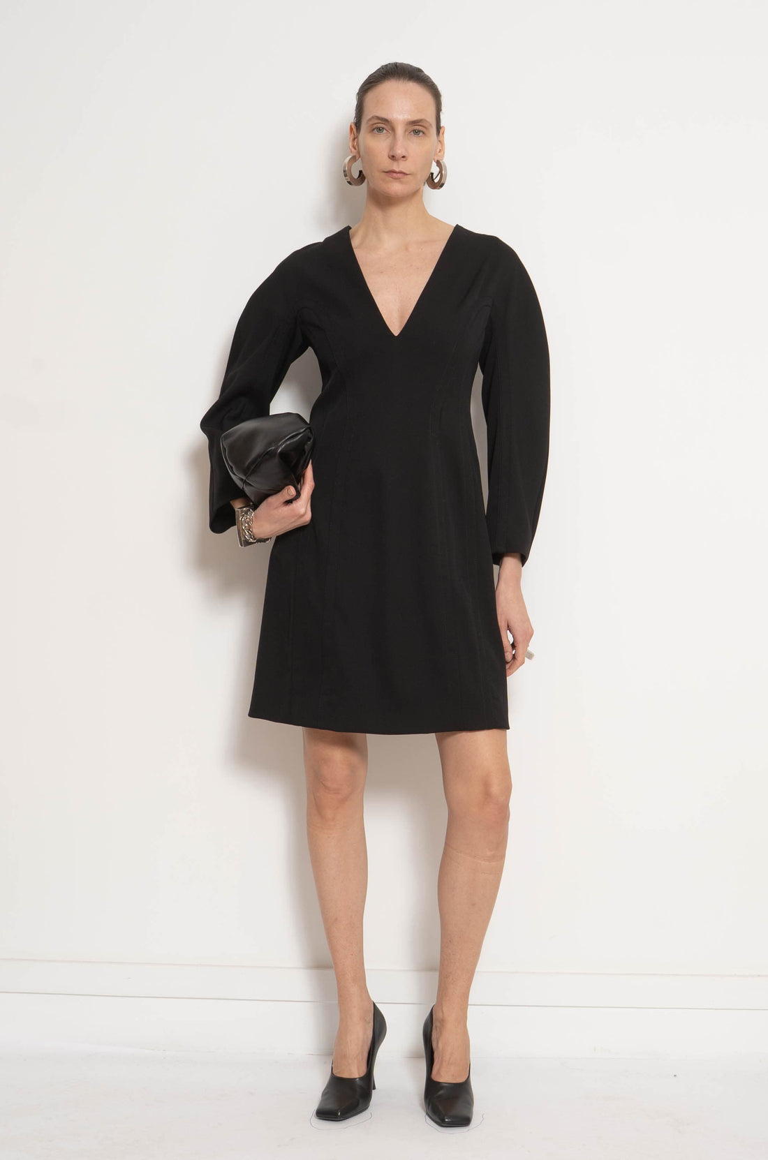 Deep V Tailored Dress | Black